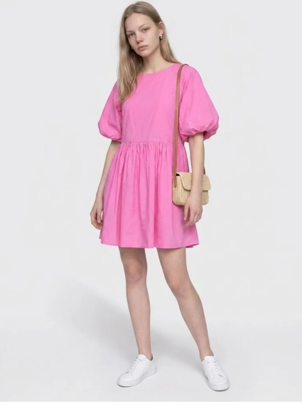 English Factory Hot Pink Balloon Sleeve mini Dress Sz Med